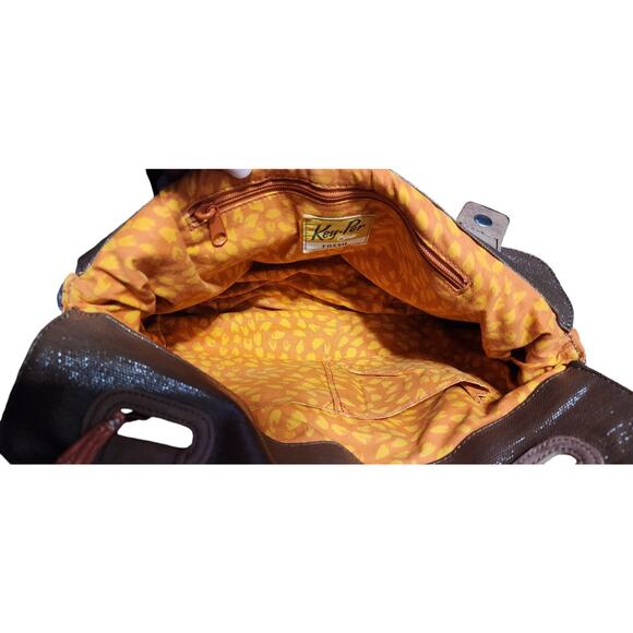 Fossil Key-Per Quilted/Leather Shoulder Bag Brown Orange Key Tag Attached - Picture 6 of 7